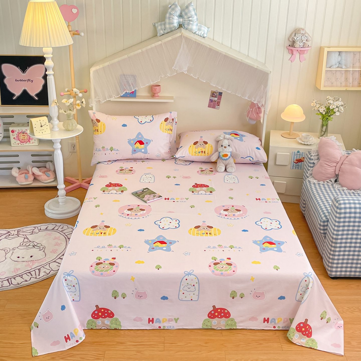 91家纺网 家纺一手货源 找家纺 寻米 2026新款春夏全棉13070印花四件套单品系列-单床笠 草莓奶糖