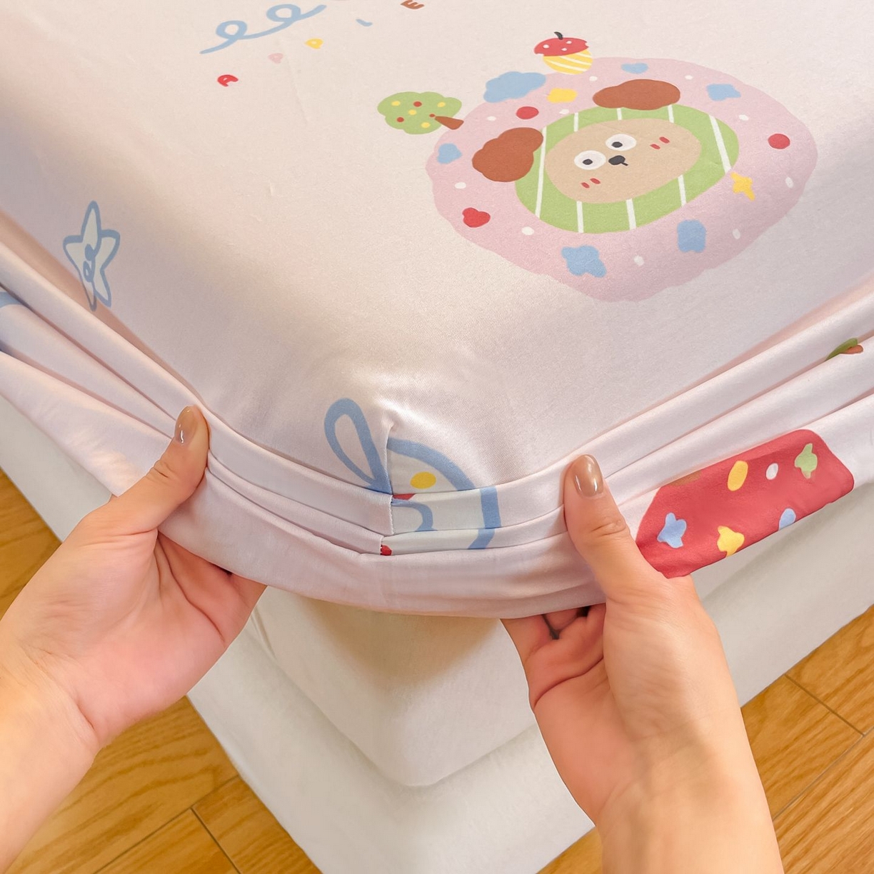 91家纺网 家纺一手货源 找家纺 寻米 2026新款春夏全棉13070印花四件套单品系列-单床笠 草莓奶糖