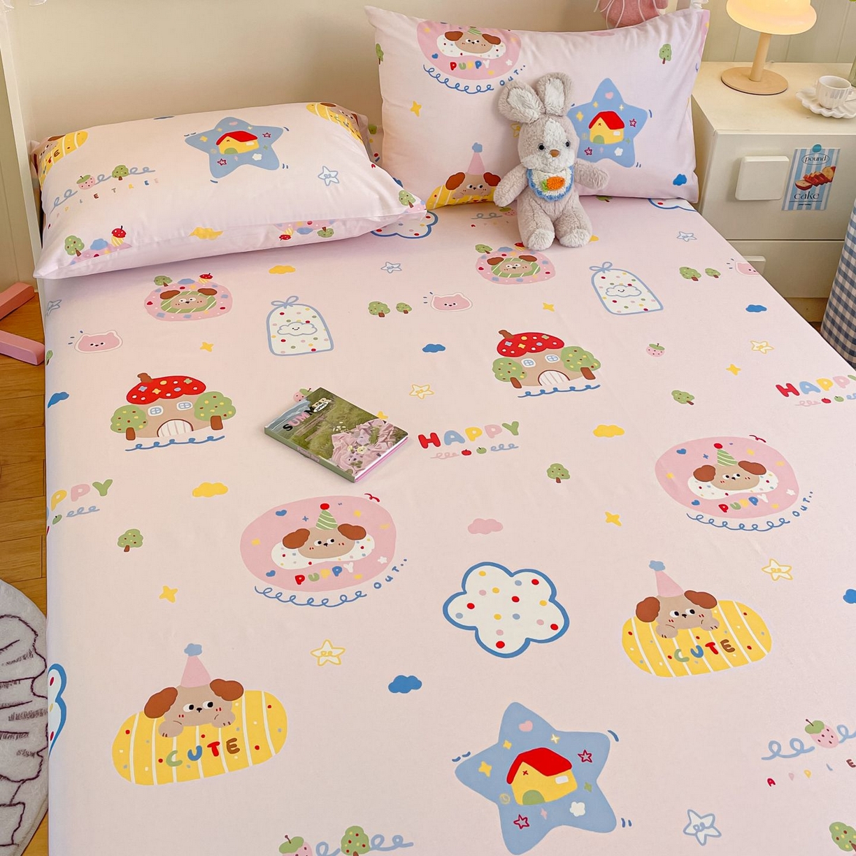 91家纺网 家纺一手货源 找家纺 寻米 2026新款春夏全棉13070印花四件套单品系列-单床笠 草莓奶糖