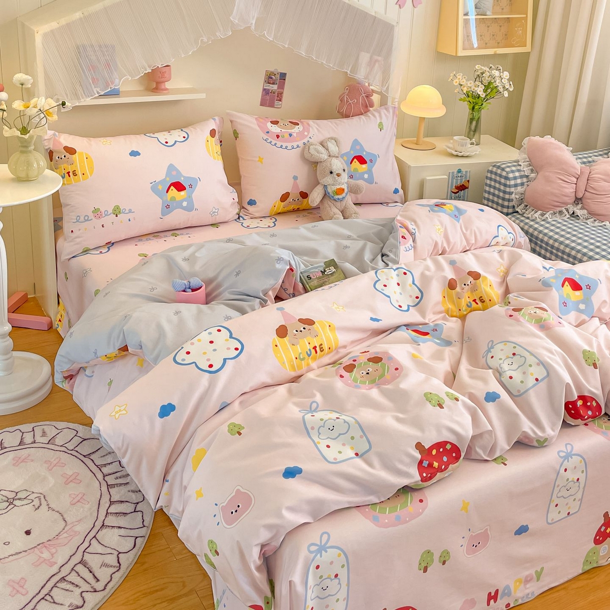 91家纺网 家纺一手货源 找家纺 寻米 2026新款春夏全棉13070印花四件套单品系列-单床笠 草莓奶糖