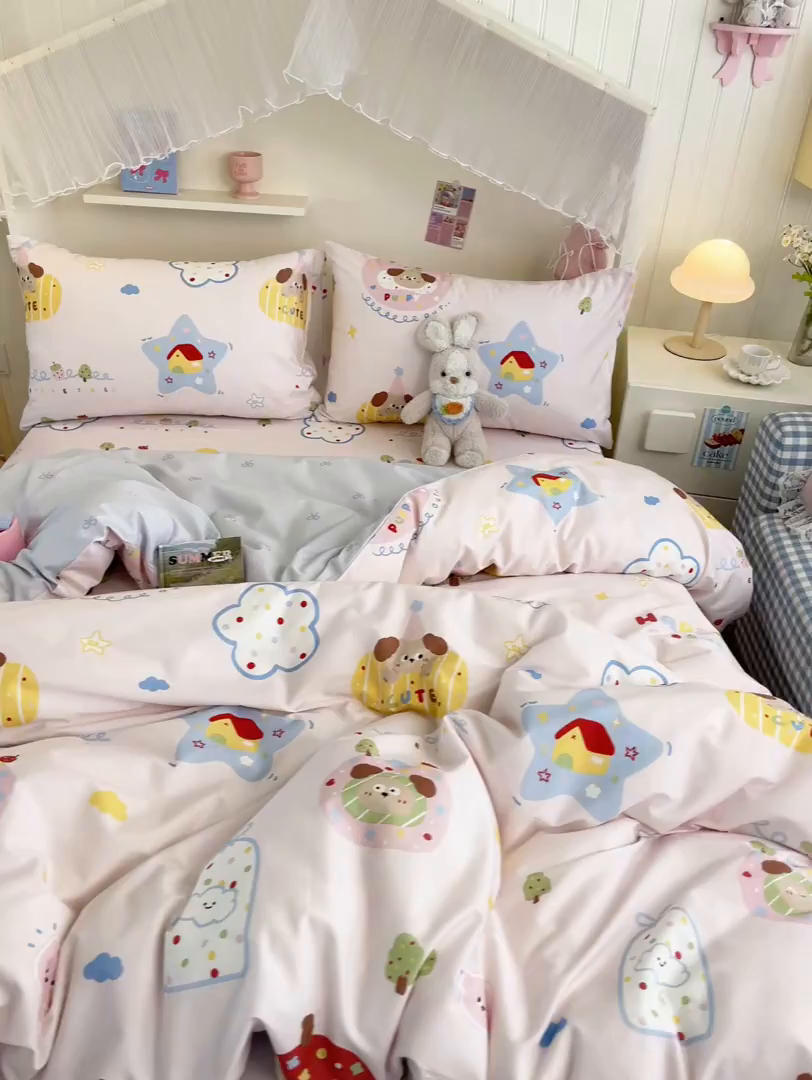 91家纺网 家纺一手货源 找家纺 寻米 2026新款春夏全棉13070印花四件套单品系列-单床笠 草莓奶糖