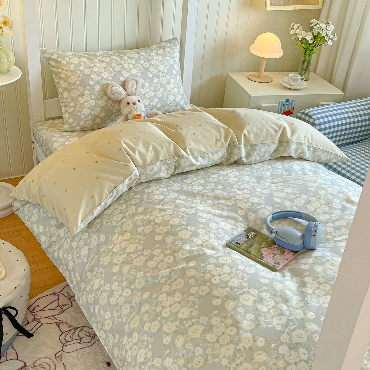 91家纺网 家纺一手货源 找家纺 寻米 2026新款春夏13070印花三件套单品系列-单床笠 繁花-绿