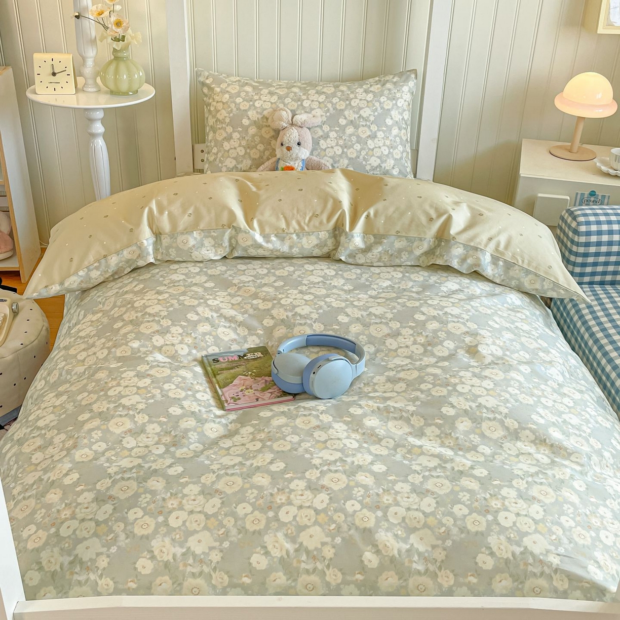 91家纺网 家纺一手货源 找家纺 寻米 2026新款春夏13070印花三件套单品系列-单床笠 繁花-绿