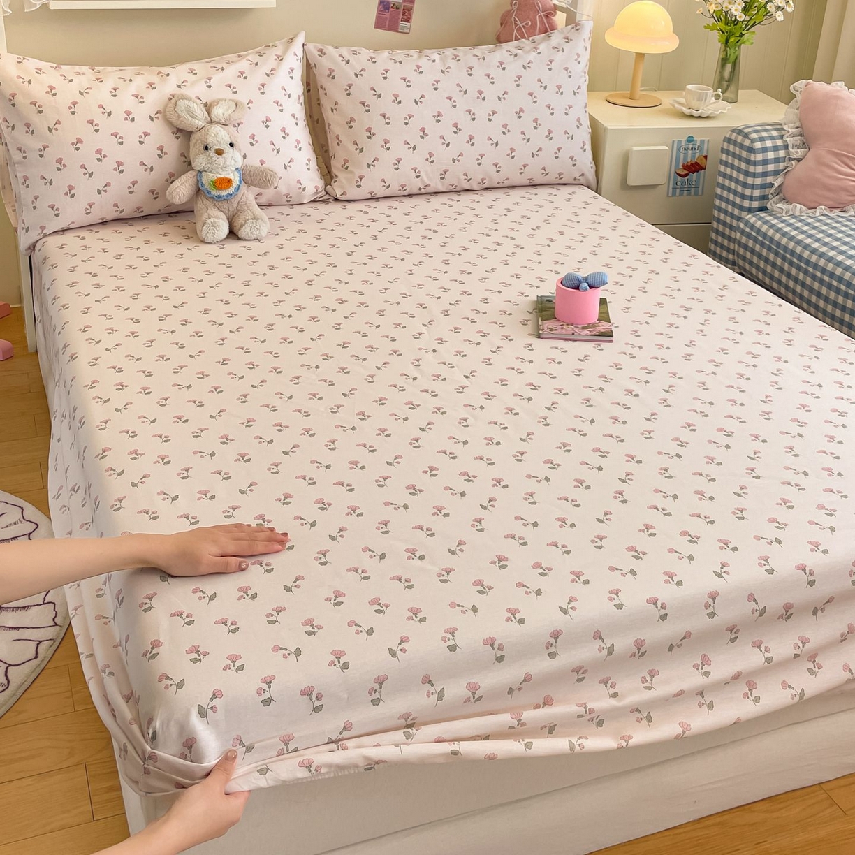 91家纺网 家纺一手货源 找家纺 寻米 2026新款春夏全棉13070印花四件套单品系列-单床笠 花漾