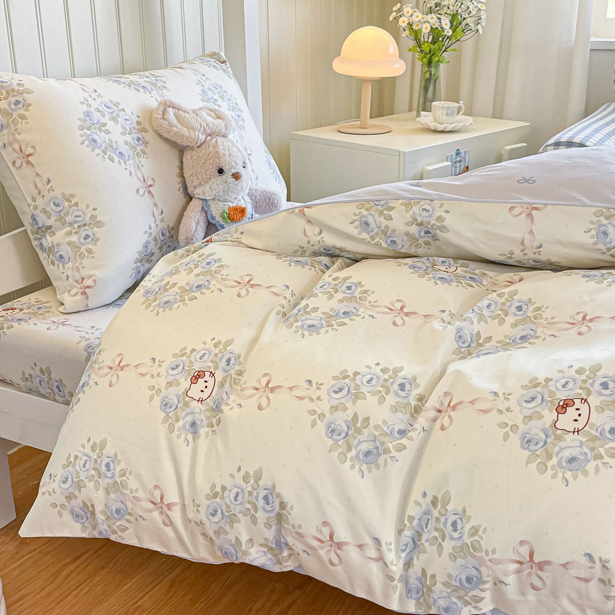 91家纺网 家纺一手货源 找家纺 寻米 2026新款春夏13070印花三件套单品系列-单床笠 花园凯蒂