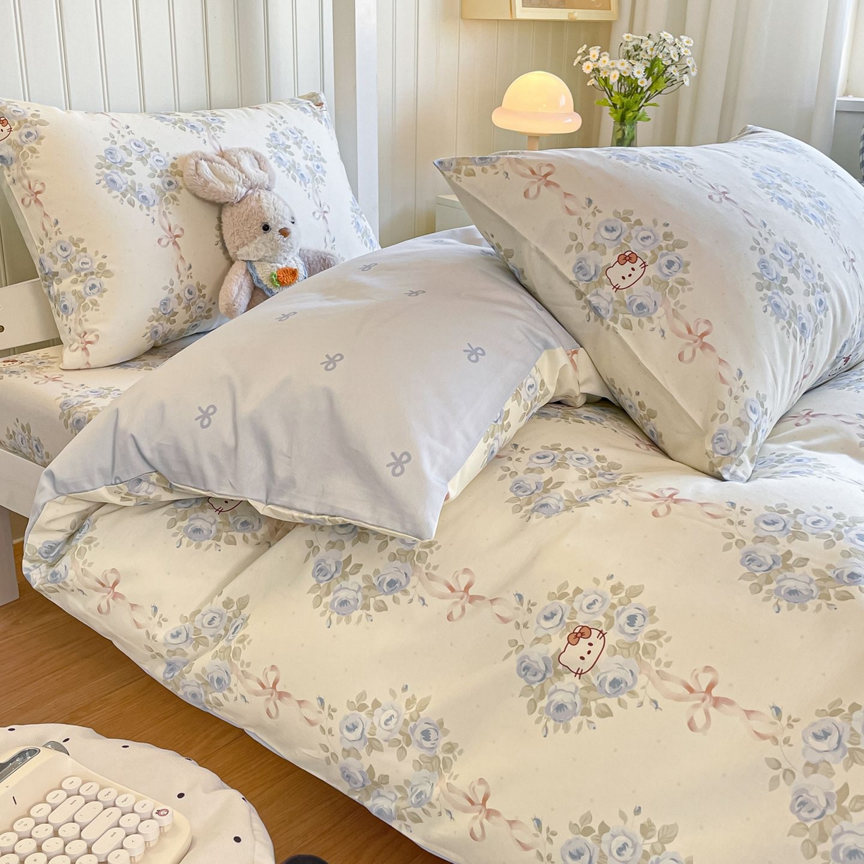 91家纺网 家纺一手货源 找家纺 寻米 2026新款春夏13070印花三件套单品系列-单床笠 花园凯蒂