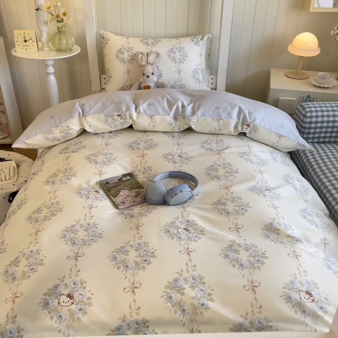 91家纺网 家纺一手货源 找家纺 寻米 2026新款春夏13070印花三件套单品系列-单床笠 花园凯蒂