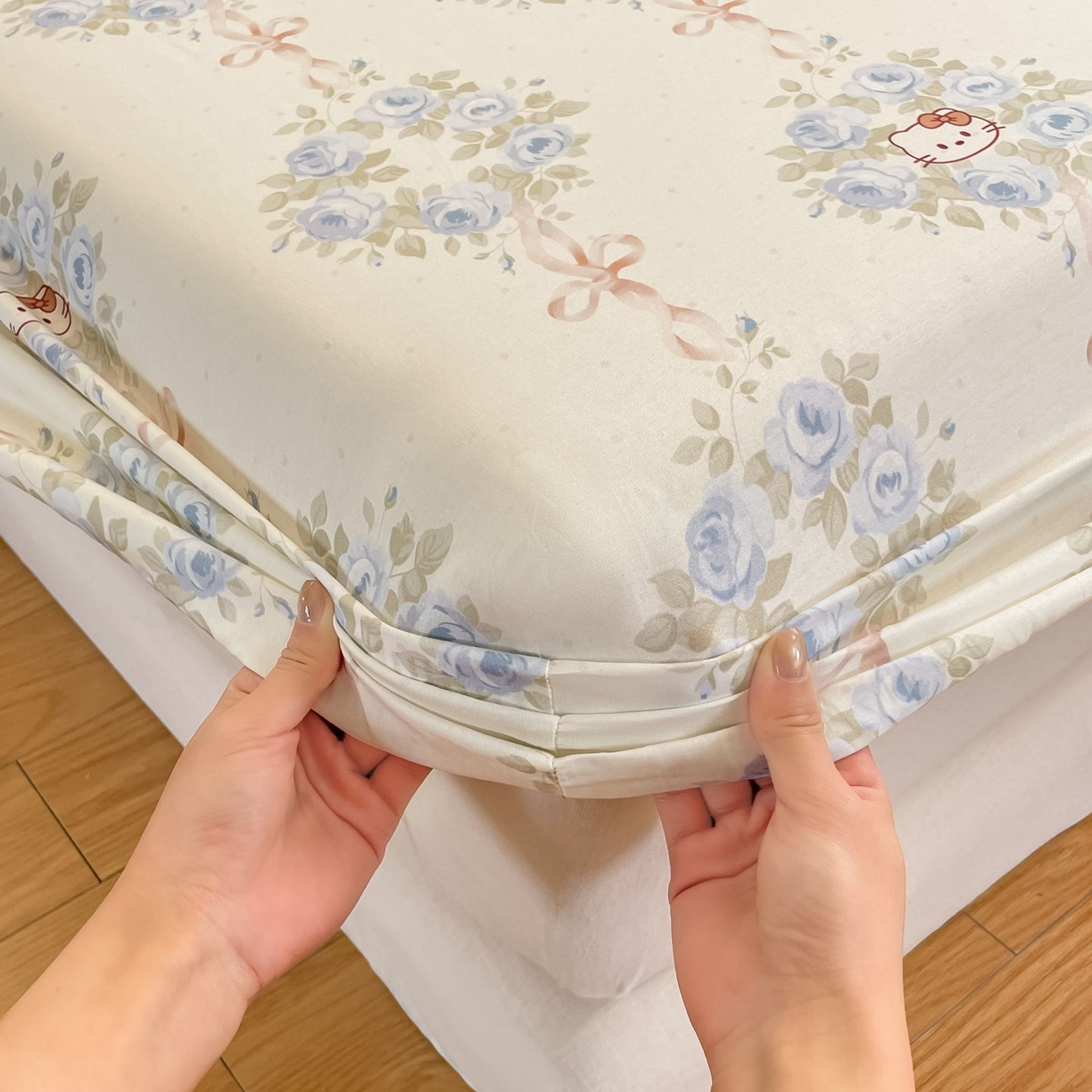 91家纺网 家纺一手货源 找家纺 寻米 2026新款春夏全棉13070印花四件套单品系列-单床笠 花园凯蒂