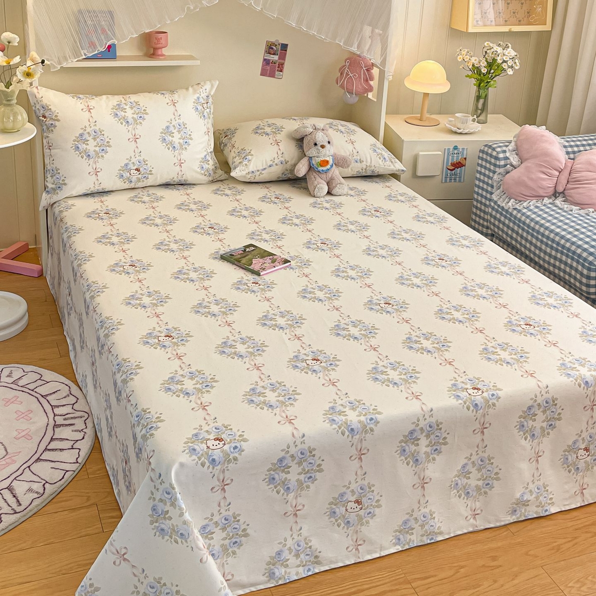 91家纺网 家纺一手货源 找家纺 寻米 2026新款春夏全棉13070印花四件套单品系列-单床笠 花园凯蒂