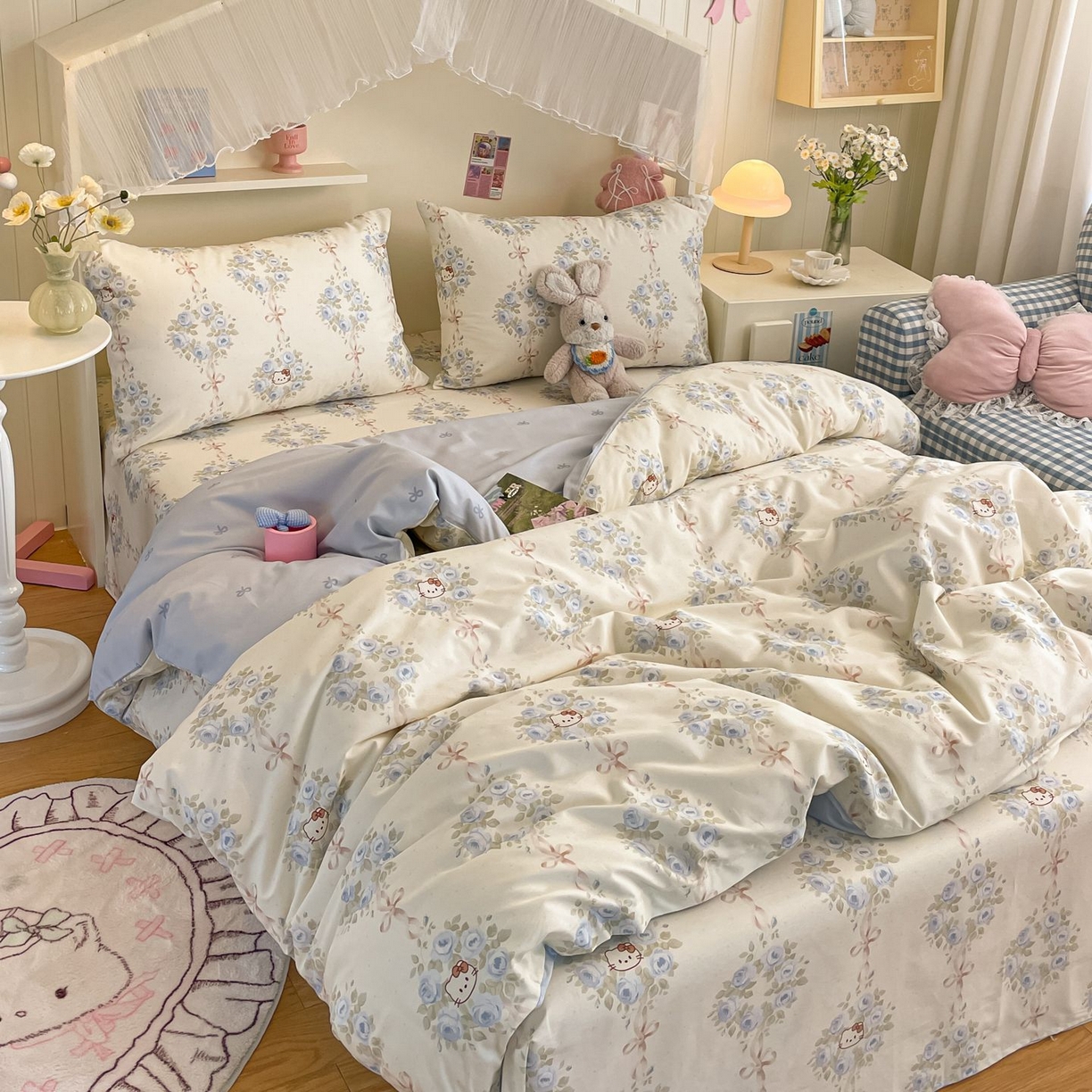 91家纺网 家纺一手货源 找家纺 寻米 2026新款春夏全棉13070印花四件套单品系列-单床笠 花园凯蒂