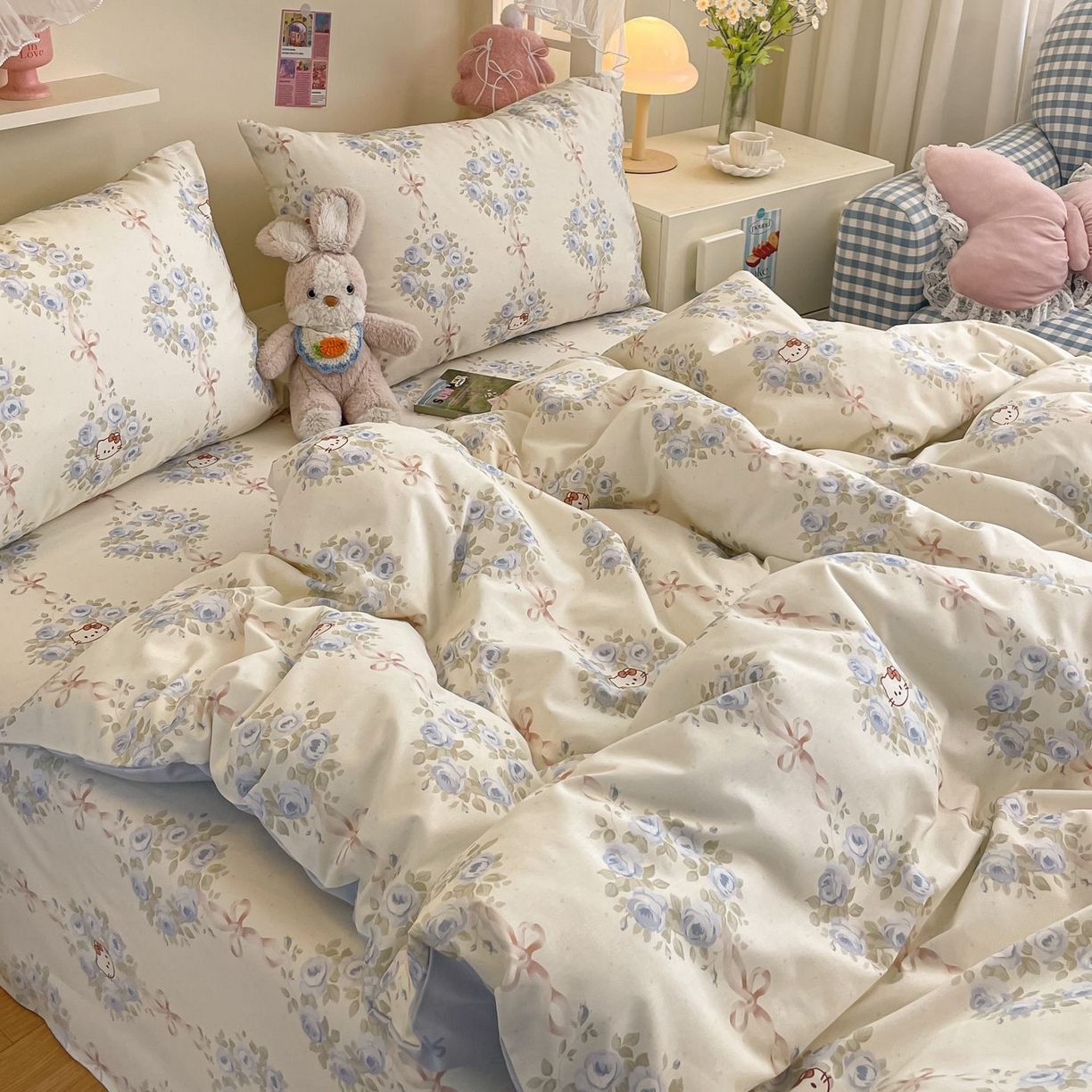 91家纺网 家纺一手货源 找家纺 寻米 2026新款春夏全棉13070印花四件套单品系列-单床笠 花园凯蒂