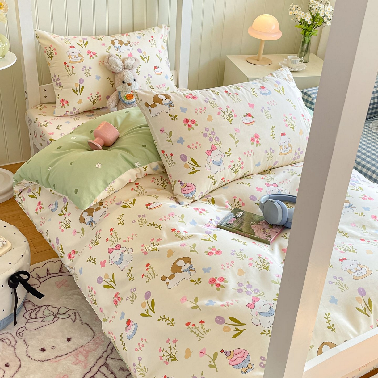 91家纺网 家纺一手货源 找家纺 寻米 2026新款春夏13070印花三件套单品系列-单床笠 花园小狗