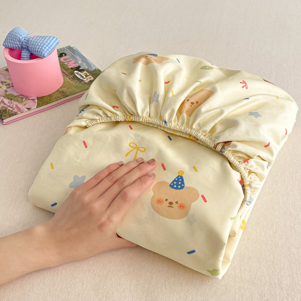 寻米 2026新款春夏全棉13070印花四件套单品系列-单床笠 黄油小熊