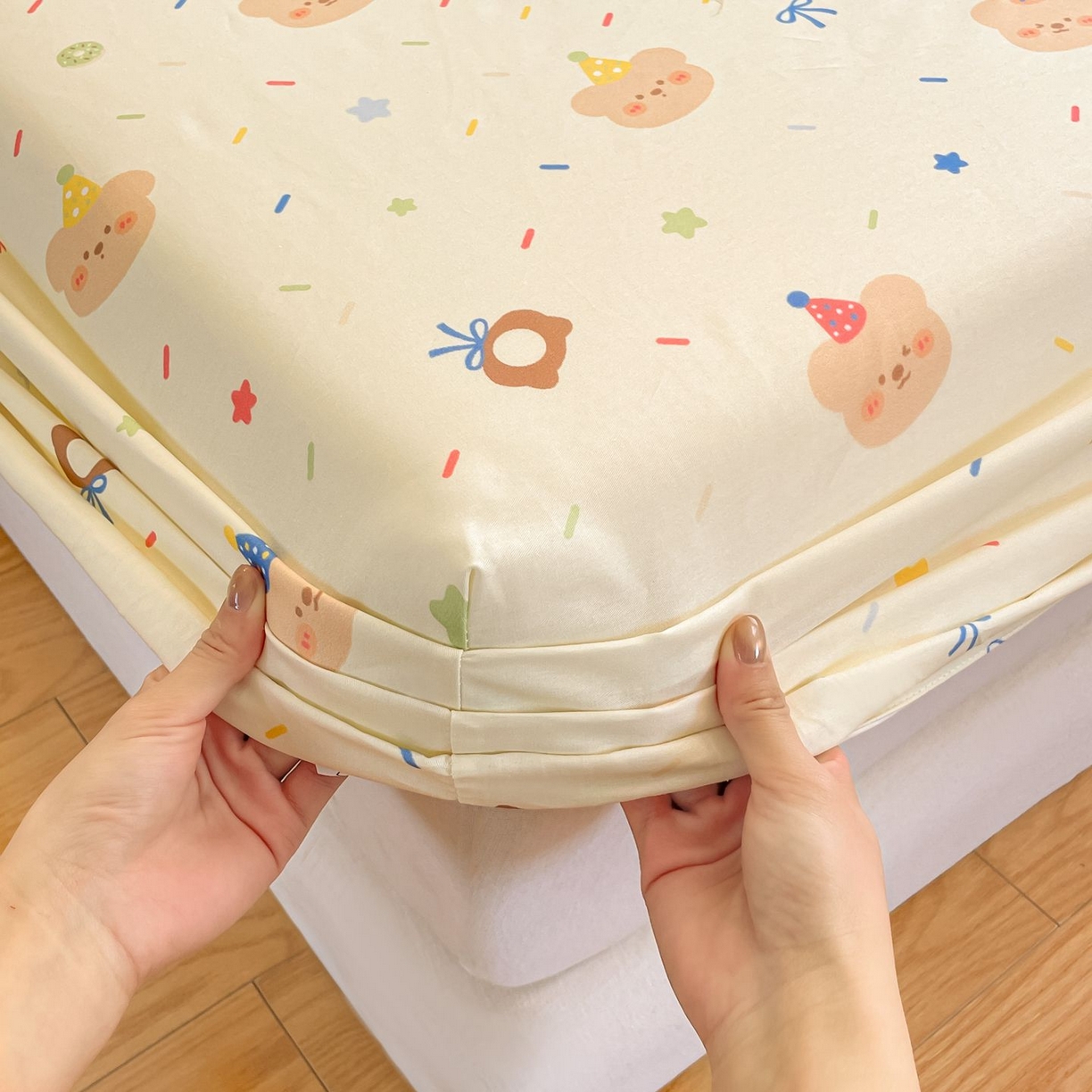 91家纺网 家纺一手货源 找家纺 寻米 2026新款春夏全棉13070印花四件套单品系列-单床笠 黄油小熊