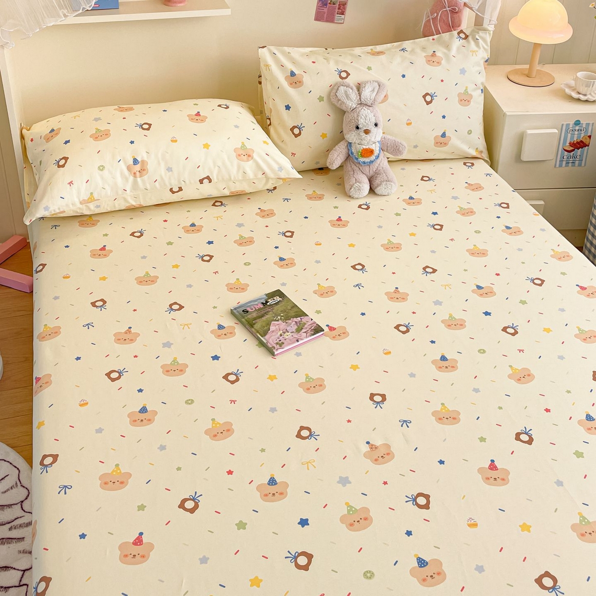 91家纺网 家纺一手货源 找家纺 寻米 2026新款春夏全棉13070印花四件套单品系列-单床笠 黄油小熊