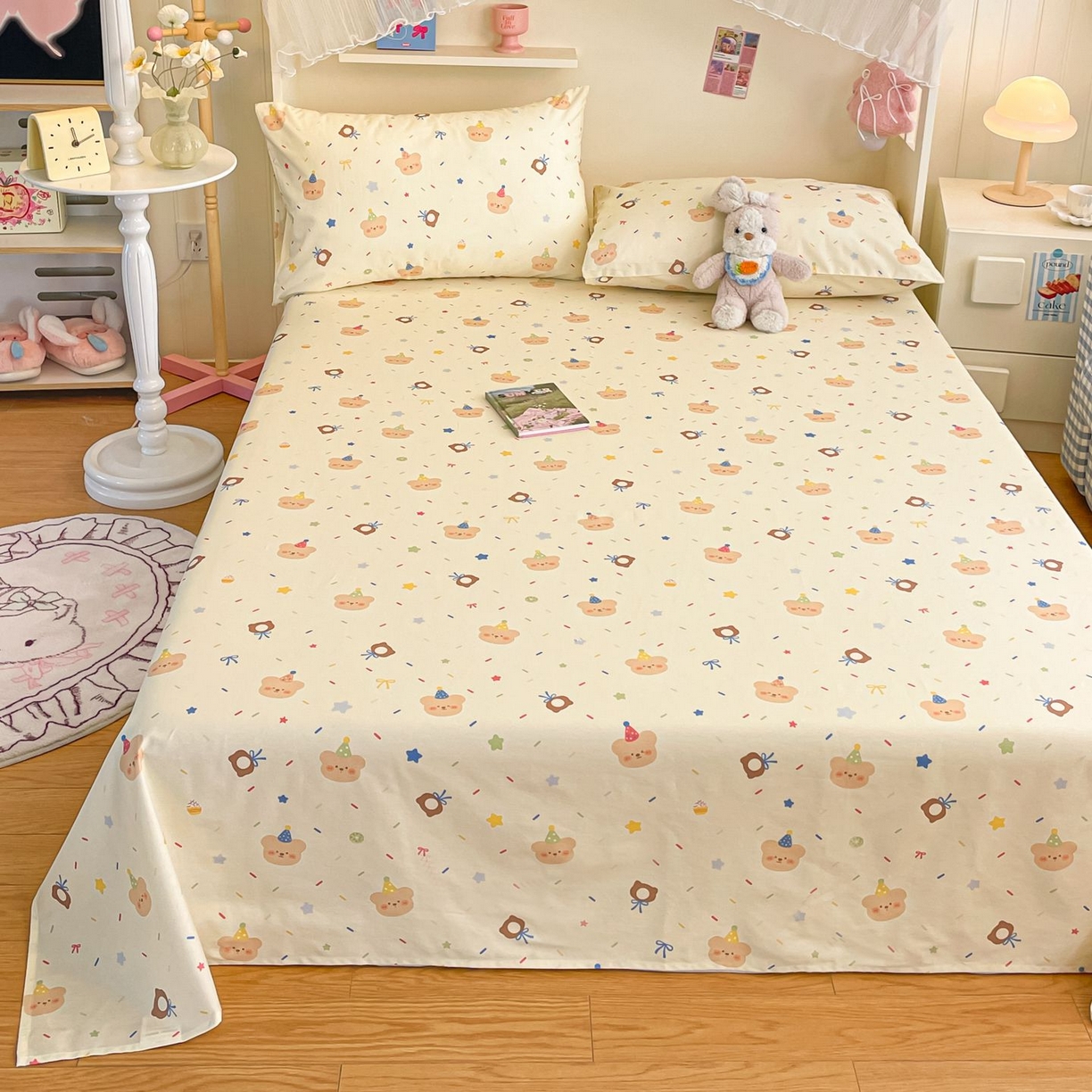 91家纺网 家纺一手货源 找家纺 寻米 2026新款春夏全棉13070印花四件套单品系列-单床笠 黄油小熊