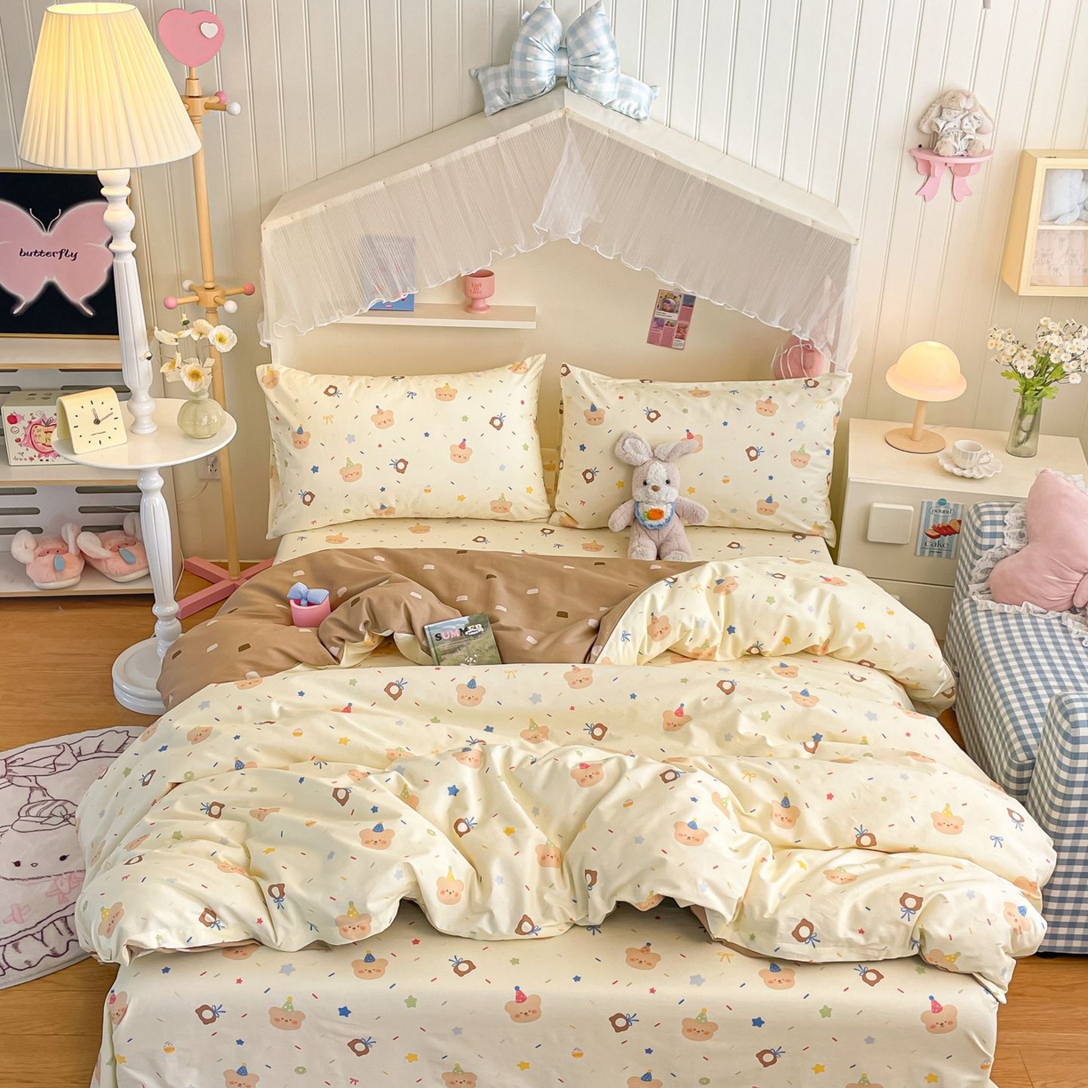 91家纺网 家纺一手货源 找家纺 寻米 2026新款春夏全棉13070印花四件套单品系列-单床笠 黄油小熊