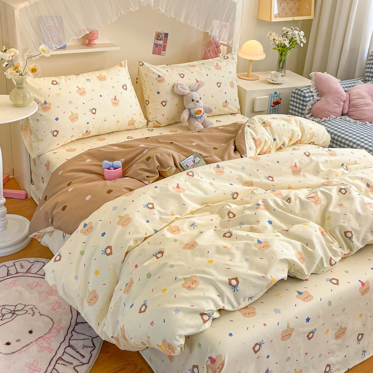 91家纺网 家纺一手货源 找家纺 寻米 2026新款春夏全棉13070印花四件套单品系列-单床笠 黄油小熊