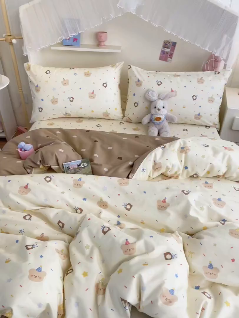91家纺网 家纺一手货源 找家纺 寻米 2026新款春夏全棉13070印花四件套单品系列-单床笠 黄油小熊