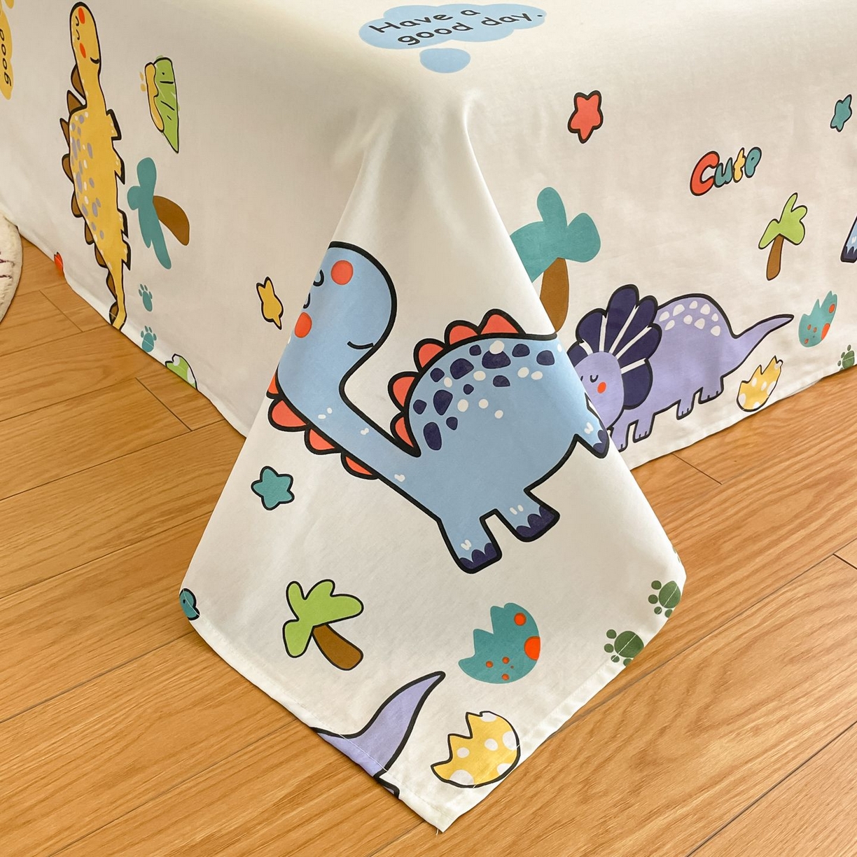 91家纺网 家纺一手货源 找家纺 寻米 2026新款春夏全棉13070印花四件套单品系列-单床笠 恐龙乐园