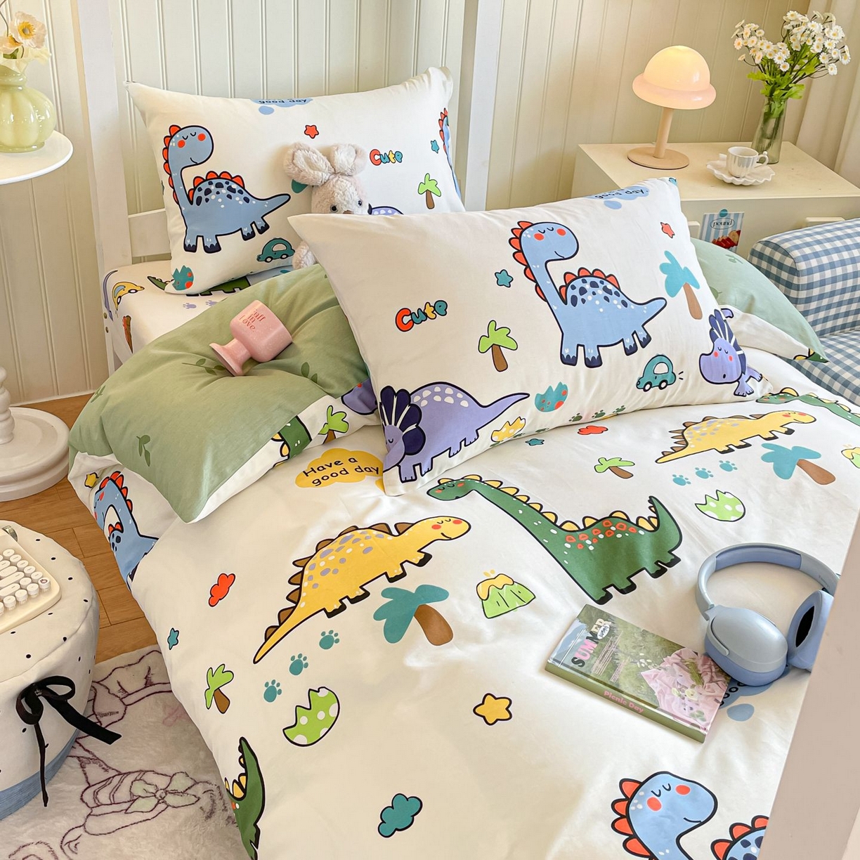 91家纺网 家纺一手货源 找家纺 寻米 2026新款春夏13070印花三件套单品系列-单床笠 恐龙乐园