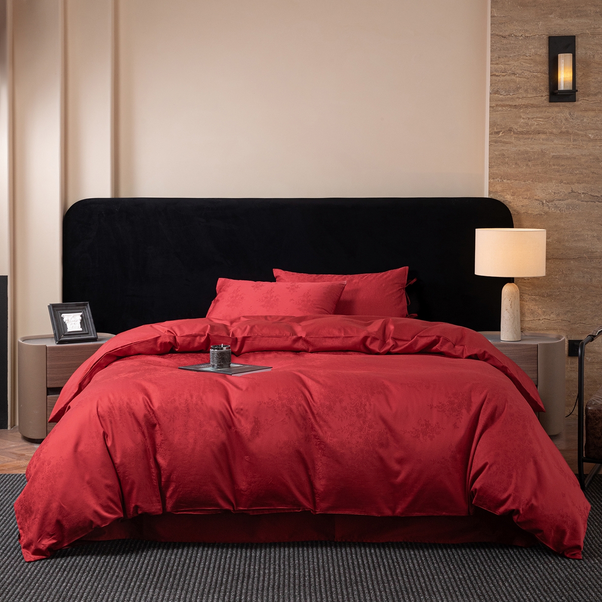 91家纺网 家纺一手货源 找家纺 极简 2026新款秋冬款100S长绒棉精美提花系列四件套-场景二（标准会员-10 床笠立高28 控价小号258标准298加大328） 蝶恋花语