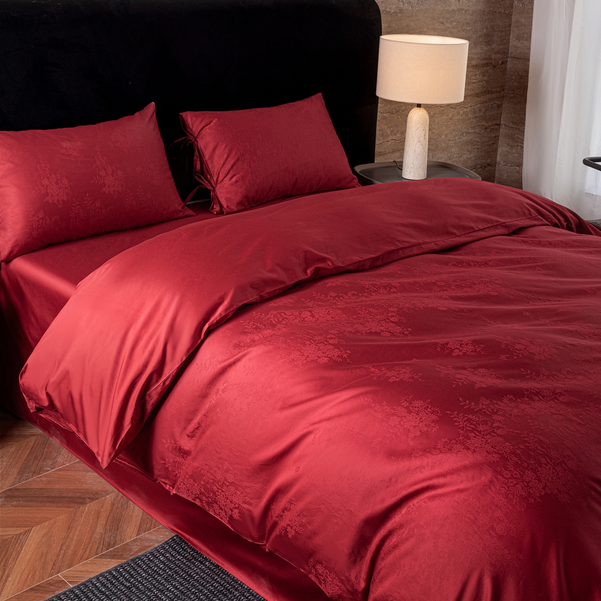 91家纺网 家纺一手货源 找家纺 （总）极简 2026新款秋冬款100S长绒棉精美提花系列四件套-场景二（标准会员-10 床笠立高28 控价小号258标准298加大328）