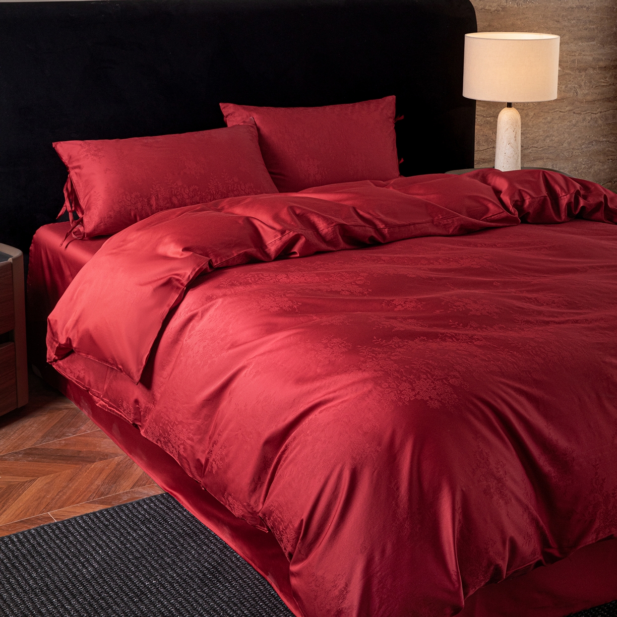 91家纺网 家纺一手货源 找家纺 （总）极简 2026新款秋冬款100S长绒棉精美提花系列四件套-场景二（标准会员-10 床笠立高28 控价小号258标准298加大328）