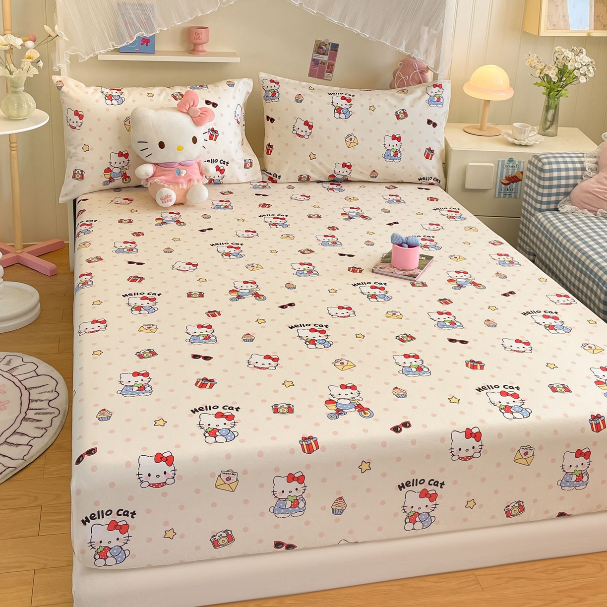 91家纺网 家纺一手货源 找家纺 寻米 2026新款春夏全棉13070印花四件套单品系列-单床笠 快乐小喵