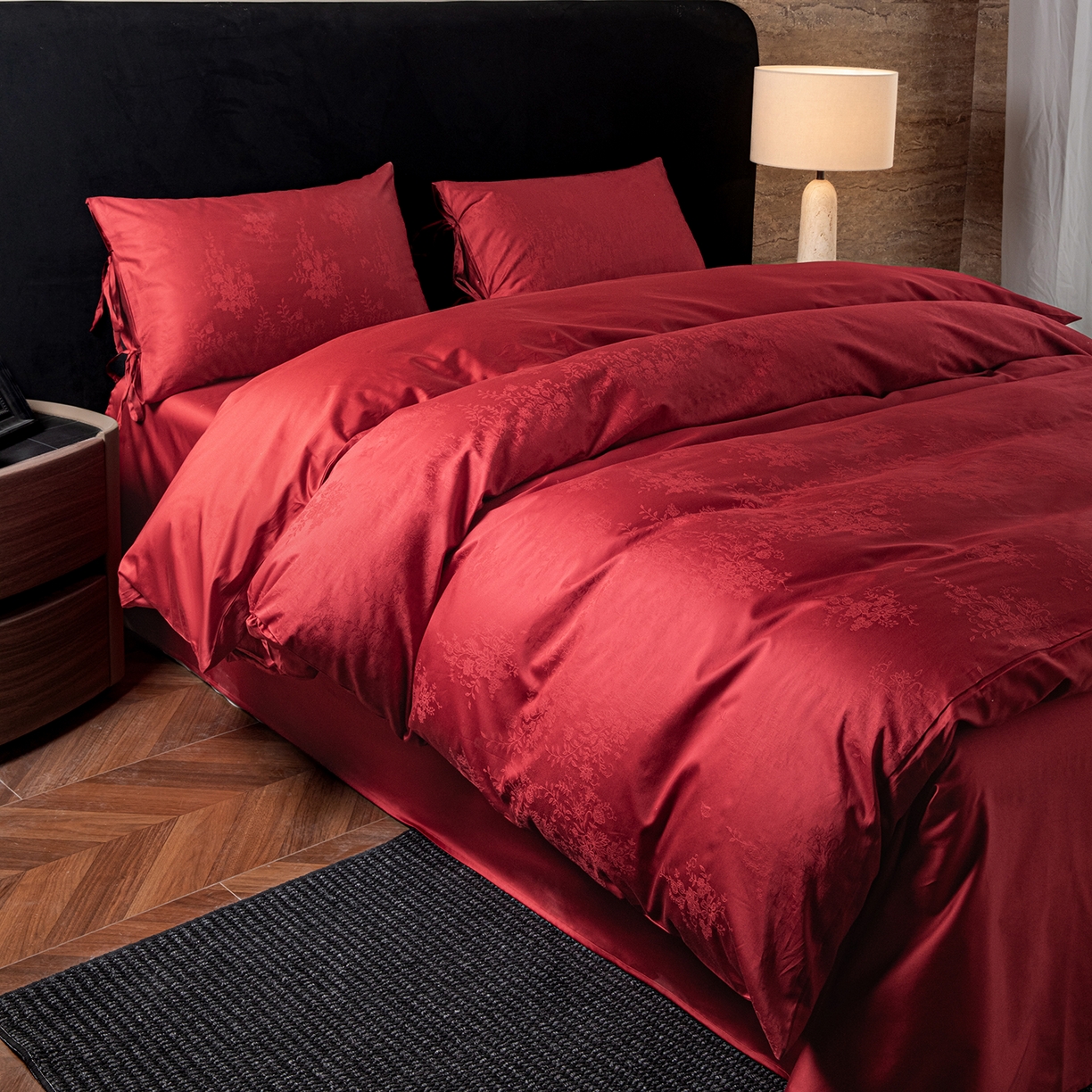 极简 2026新款秋冬款100S长绒棉精美提花系列四件套-场景二（标准会员-10 床笠立高28 控价小号258标准298加大328） 蝶恋花语