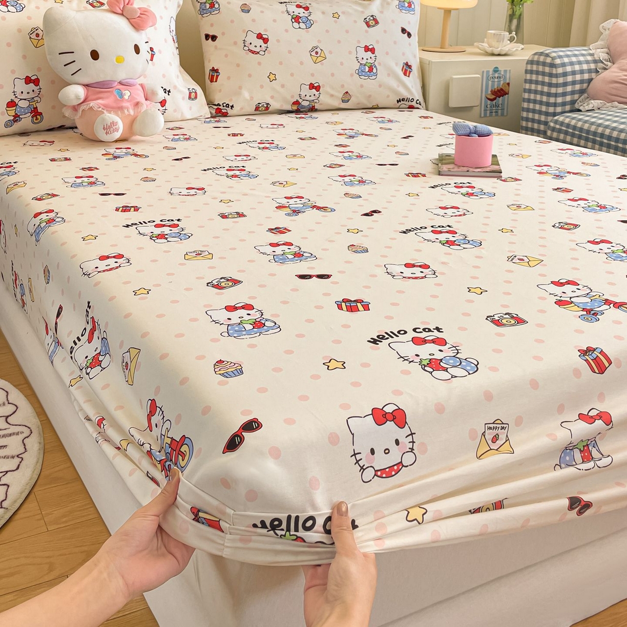 91家纺网 家纺一手货源 找家纺 寻米 2026新款春夏全棉13070印花四件套单品系列-单床笠 快乐小喵