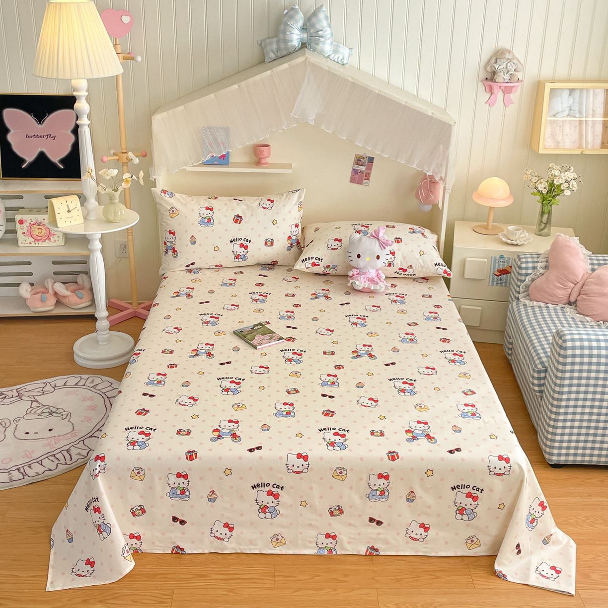 91家纺网 家纺一手货源 找家纺 寻米 2026新款春夏全棉13070印花四件套单品系列-单床笠 快乐小喵