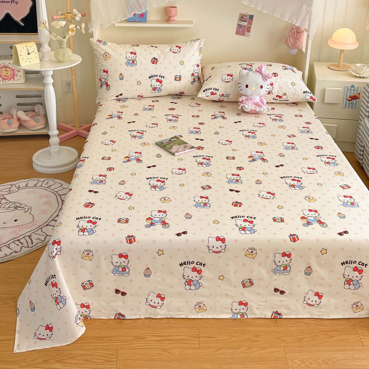 91家纺网 家纺一手货源 找家纺 寻米 2026新款春夏全棉13070印花四件套单品系列-单床笠 快乐小喵