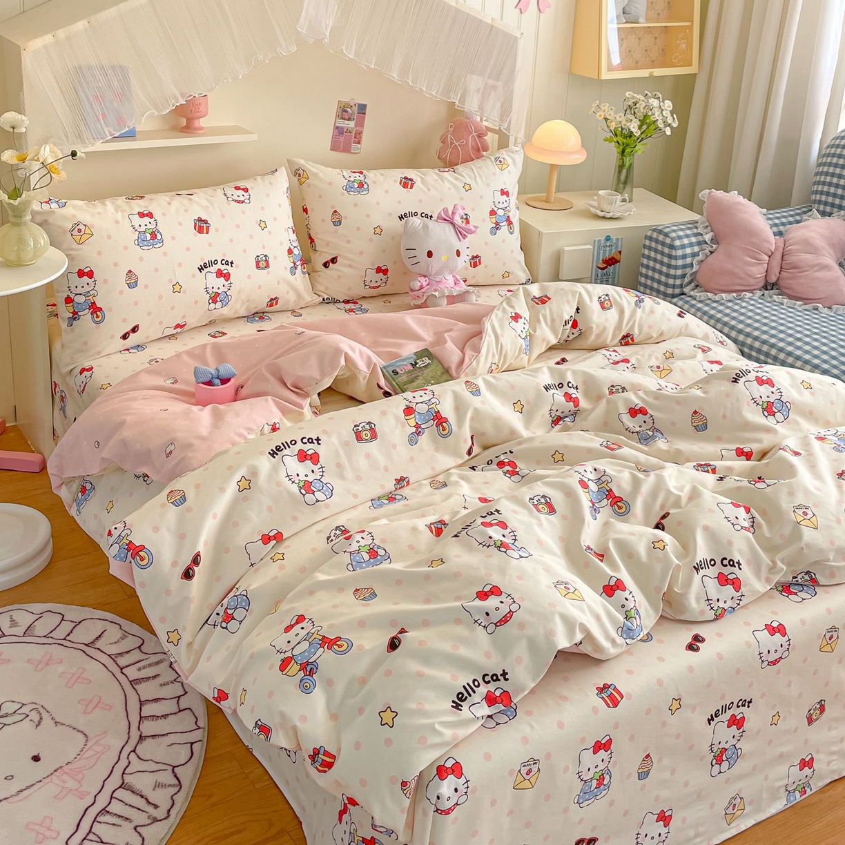 91家纺网 家纺一手货源 找家纺 寻米 2026新款春夏全棉13070印花四件套单品系列-单床笠 快乐小喵