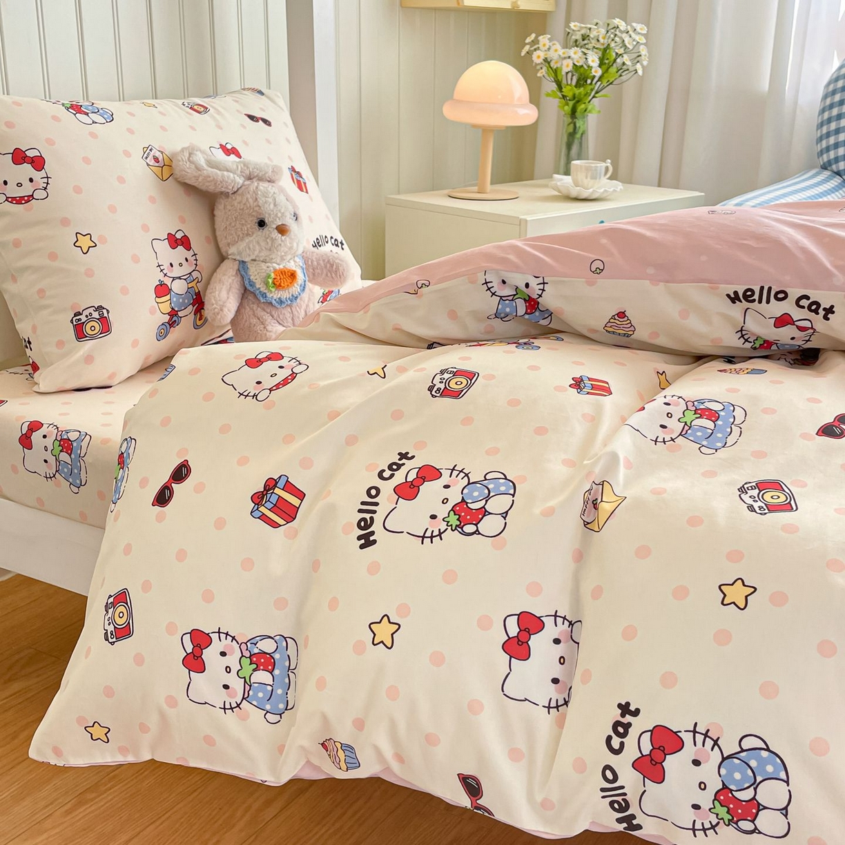 91家纺网 家纺一手货源 找家纺 寻米 2026新款春夏13070印花三件套单品系列-单床笠 快乐小喵