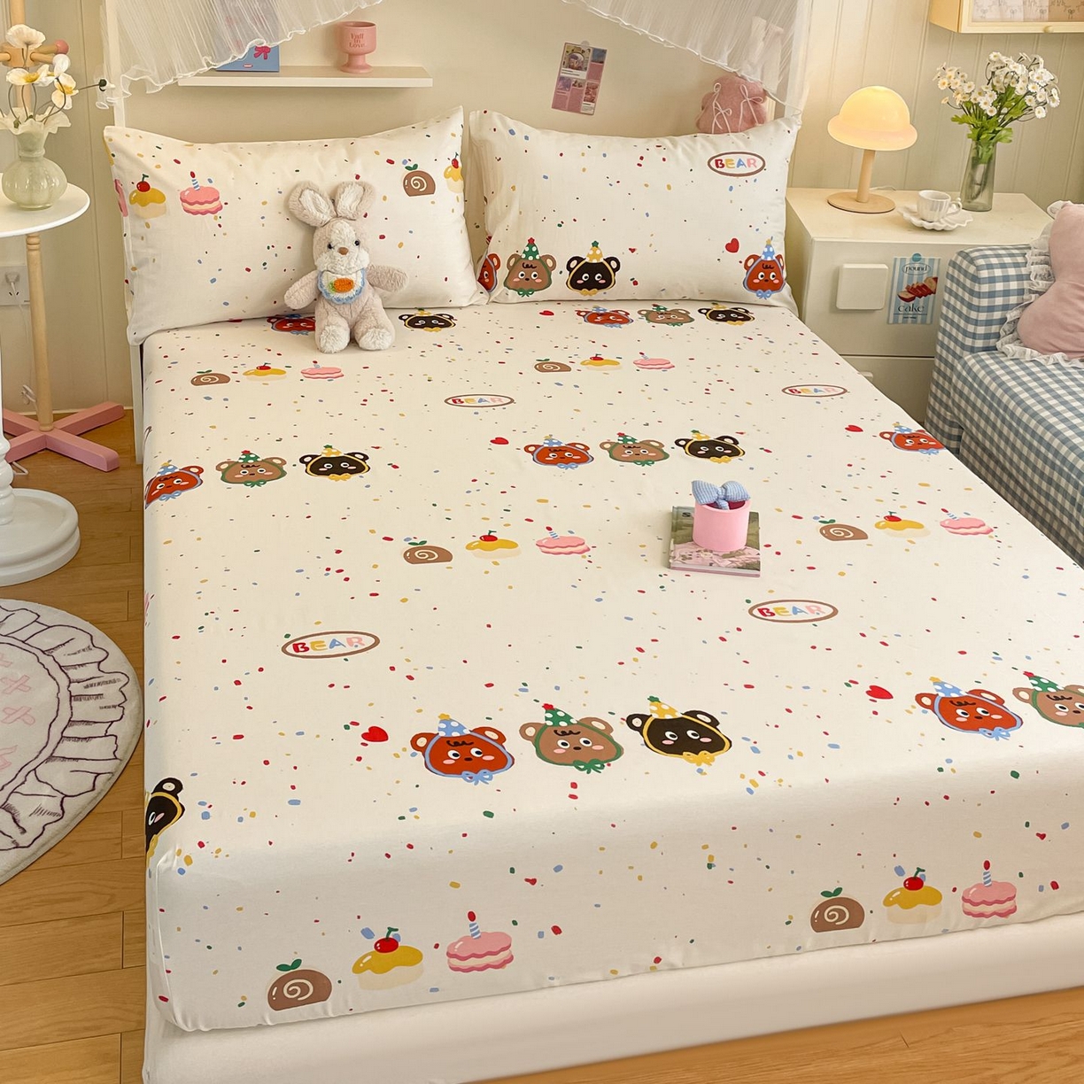 91家纺网 家纺一手货源 找家纺 寻米 2026新款春夏全棉13070印花四件套单品系列-单床笠 快乐熊仔