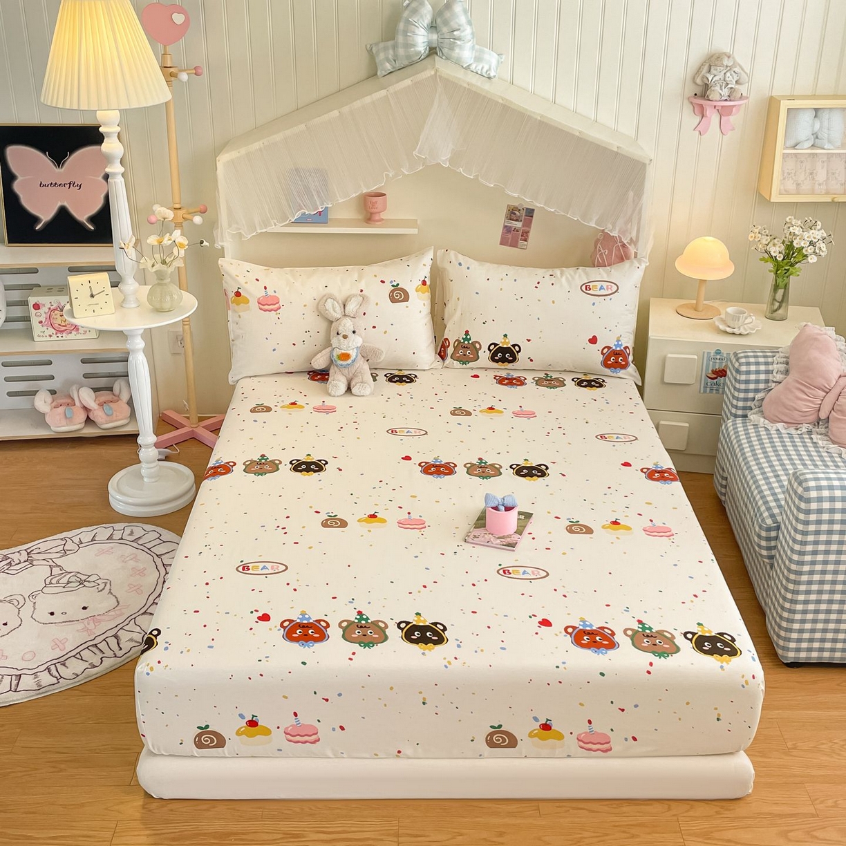 91家纺网 家纺一手货源 找家纺 寻米 2026新款春夏全棉13070印花四件套单品系列-单床笠 快乐熊仔