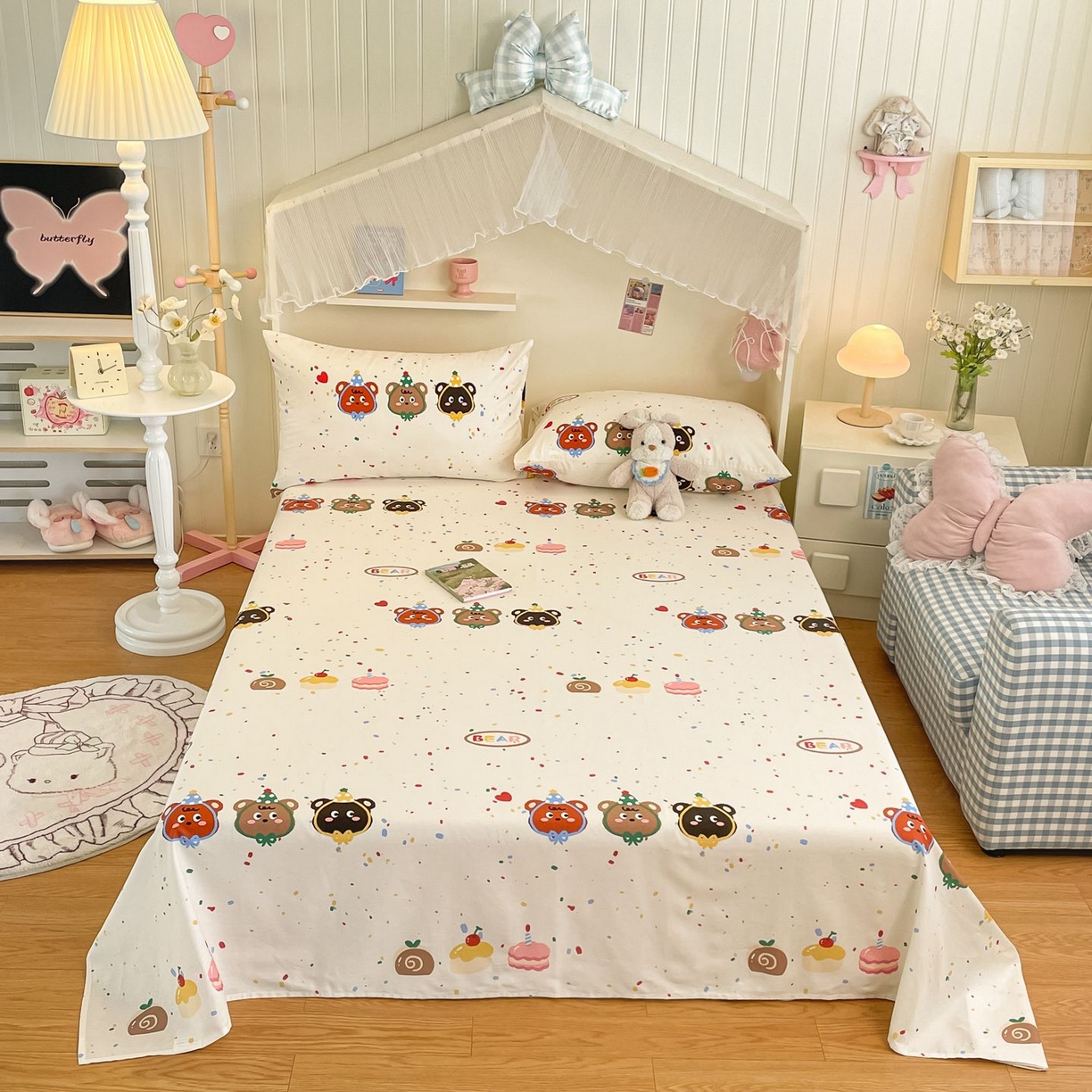 91家纺网 家纺一手货源 找家纺 寻米 2026新款春夏全棉13070印花四件套单品系列-单床笠 快乐熊仔