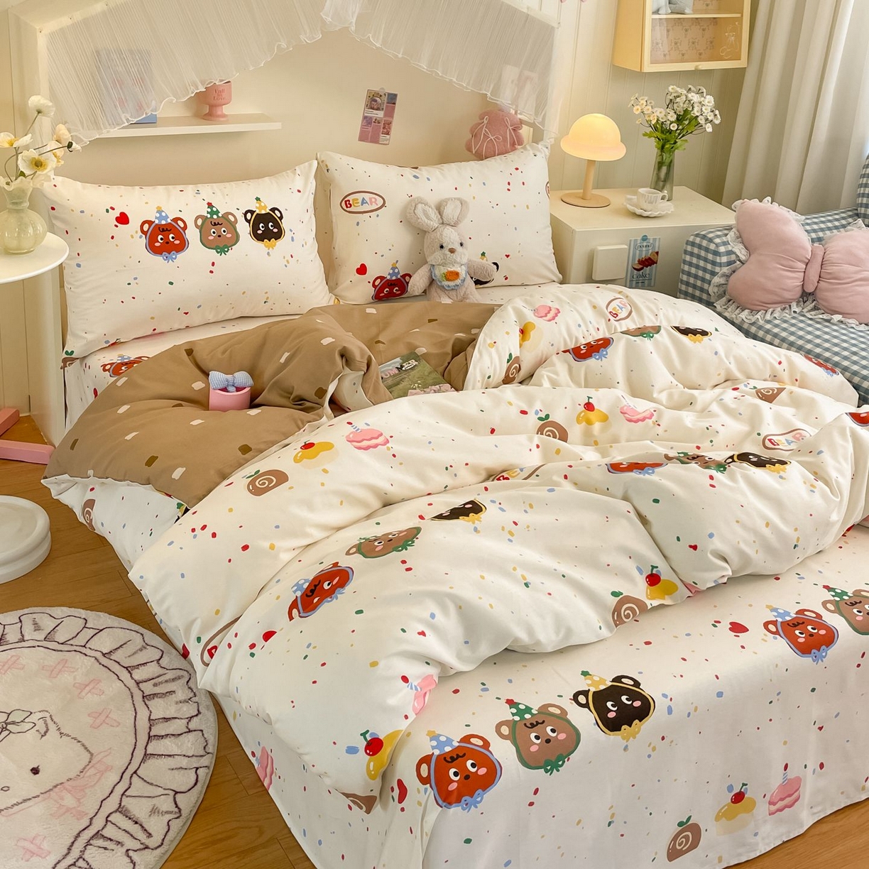 91家纺网 家纺一手货源 找家纺 寻米 2026新款春夏全棉13070印花四件套单品系列-单床笠 快乐熊仔