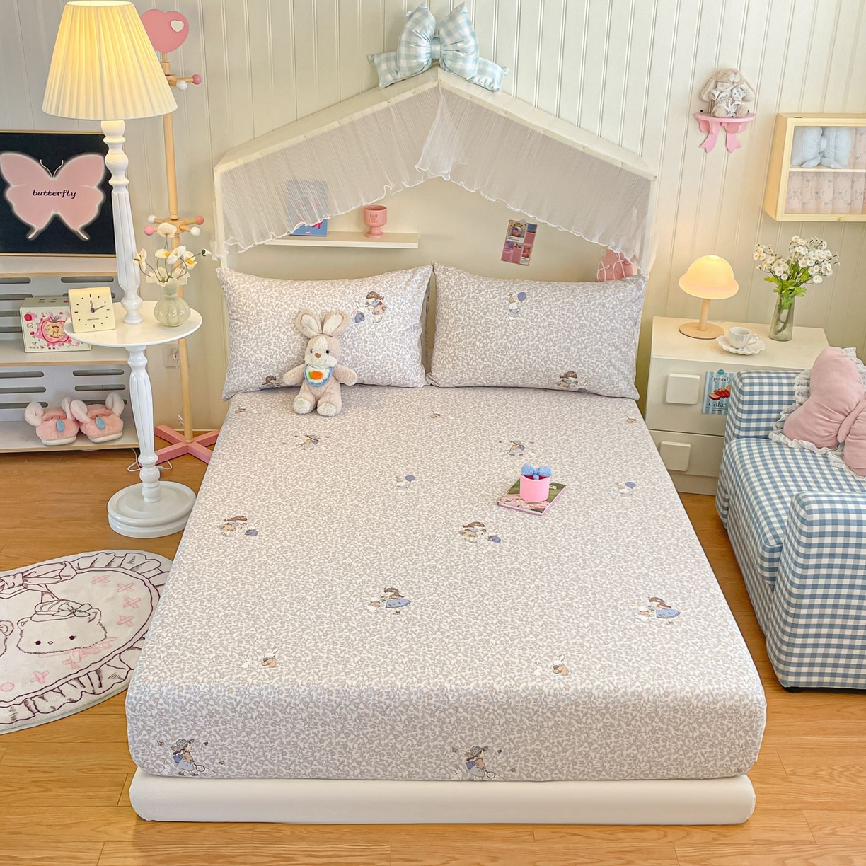 91家纺网 家纺一手货源 找家纺 寻米 2026新款春夏全棉13070印花四件套单品系列-单床笠 萌兔花园