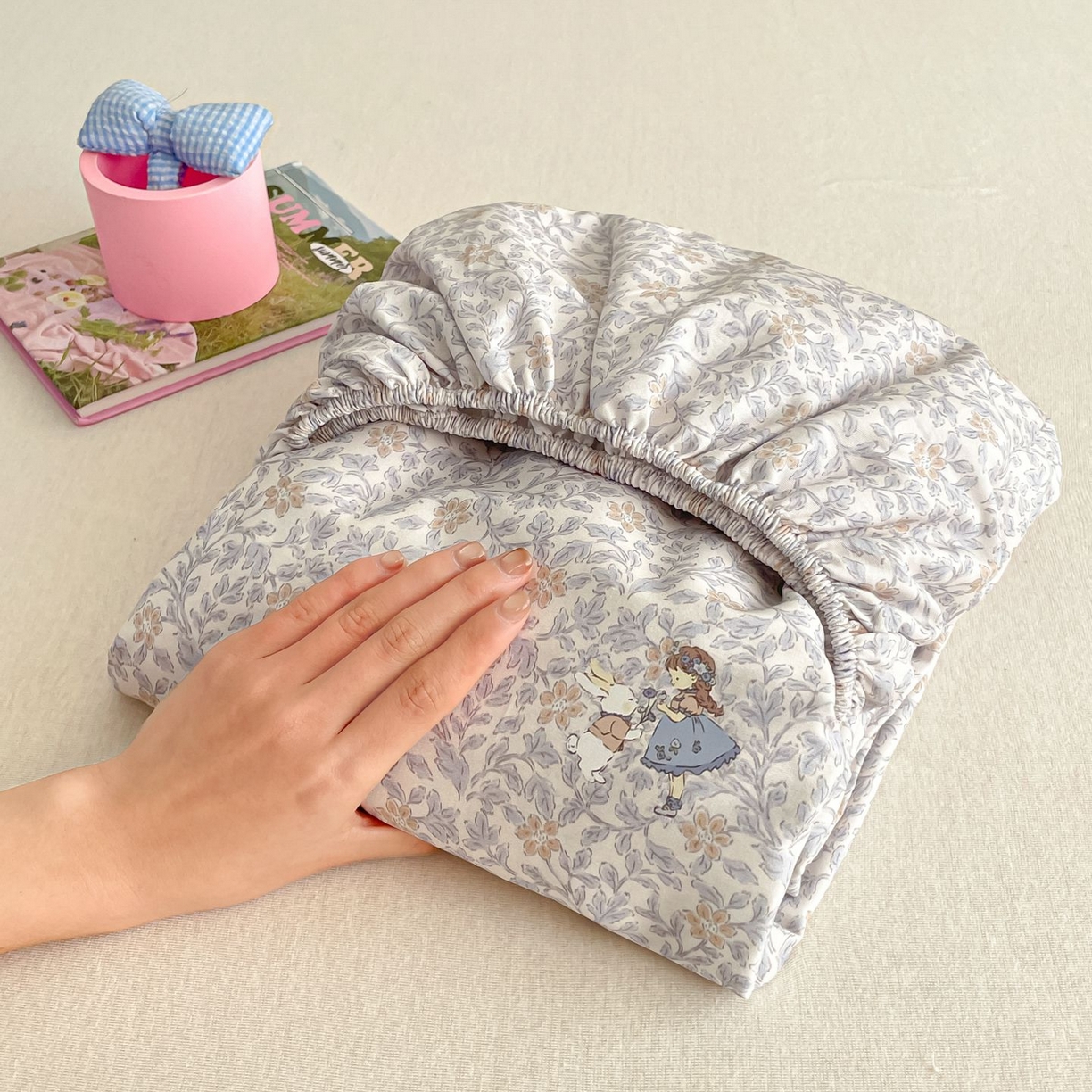 寻米 2026新款春夏全棉13070印花四件套单品系列-单床笠 萌兔花园