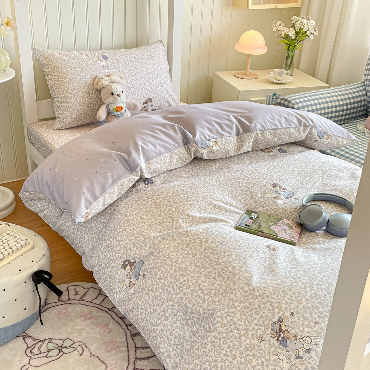 91家纺网 家纺一手货源 找家纺 寻米 2026新款春夏13070印花三件套单品系列-单床笠 萌兔花园