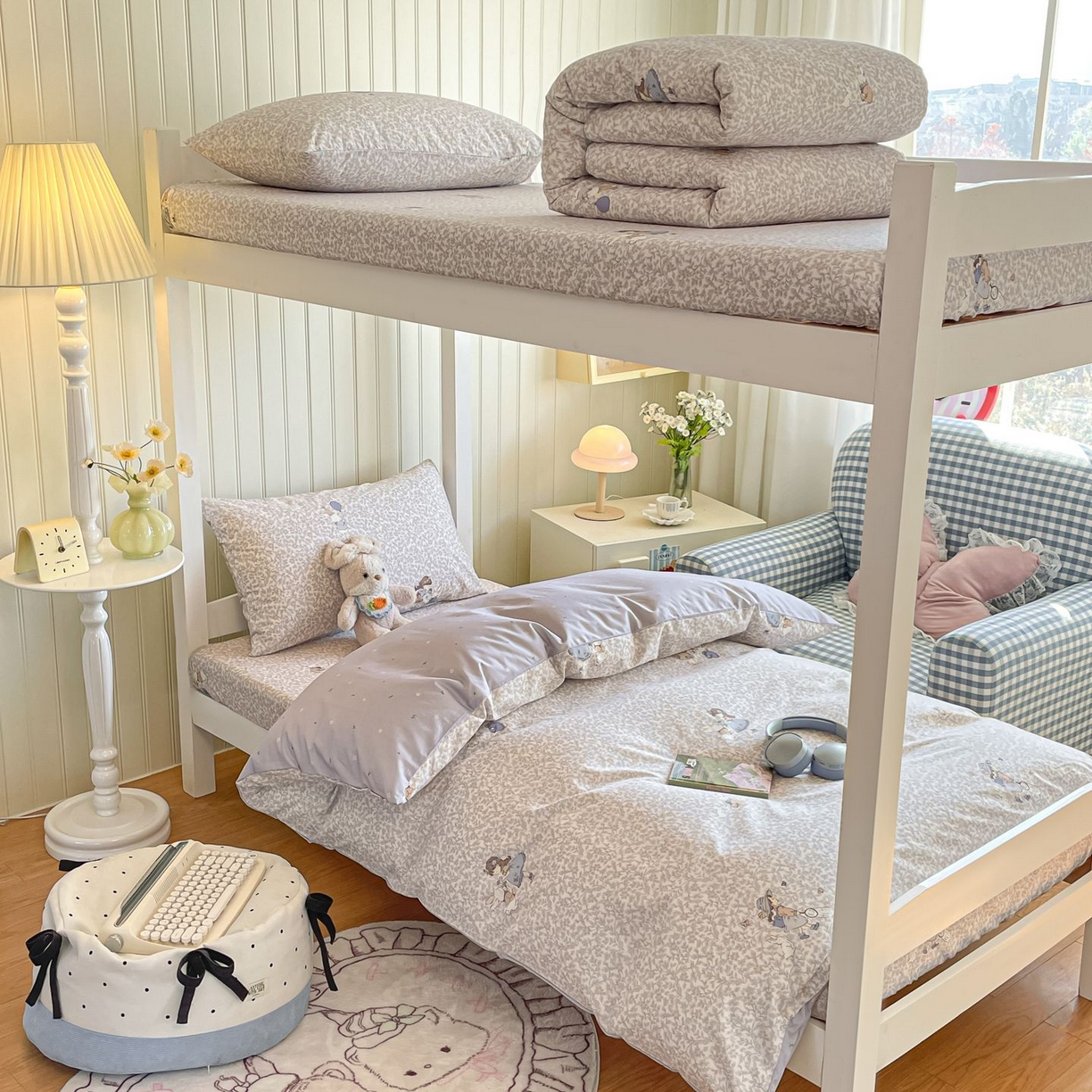 91家纺网 家纺一手货源 找家纺 寻米 2026新款春夏13070印花三件套单品系列-单床笠 萌兔花园