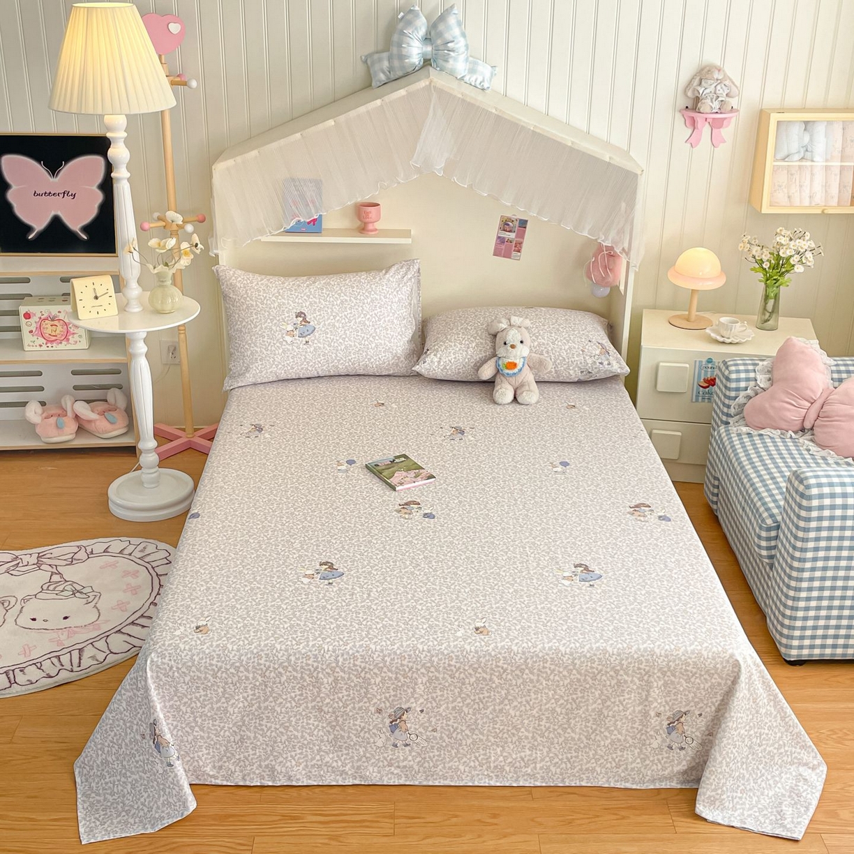 91家纺网 家纺一手货源 找家纺 寻米 2026新款春夏全棉13070印花四件套单品系列-单床笠 萌兔花园