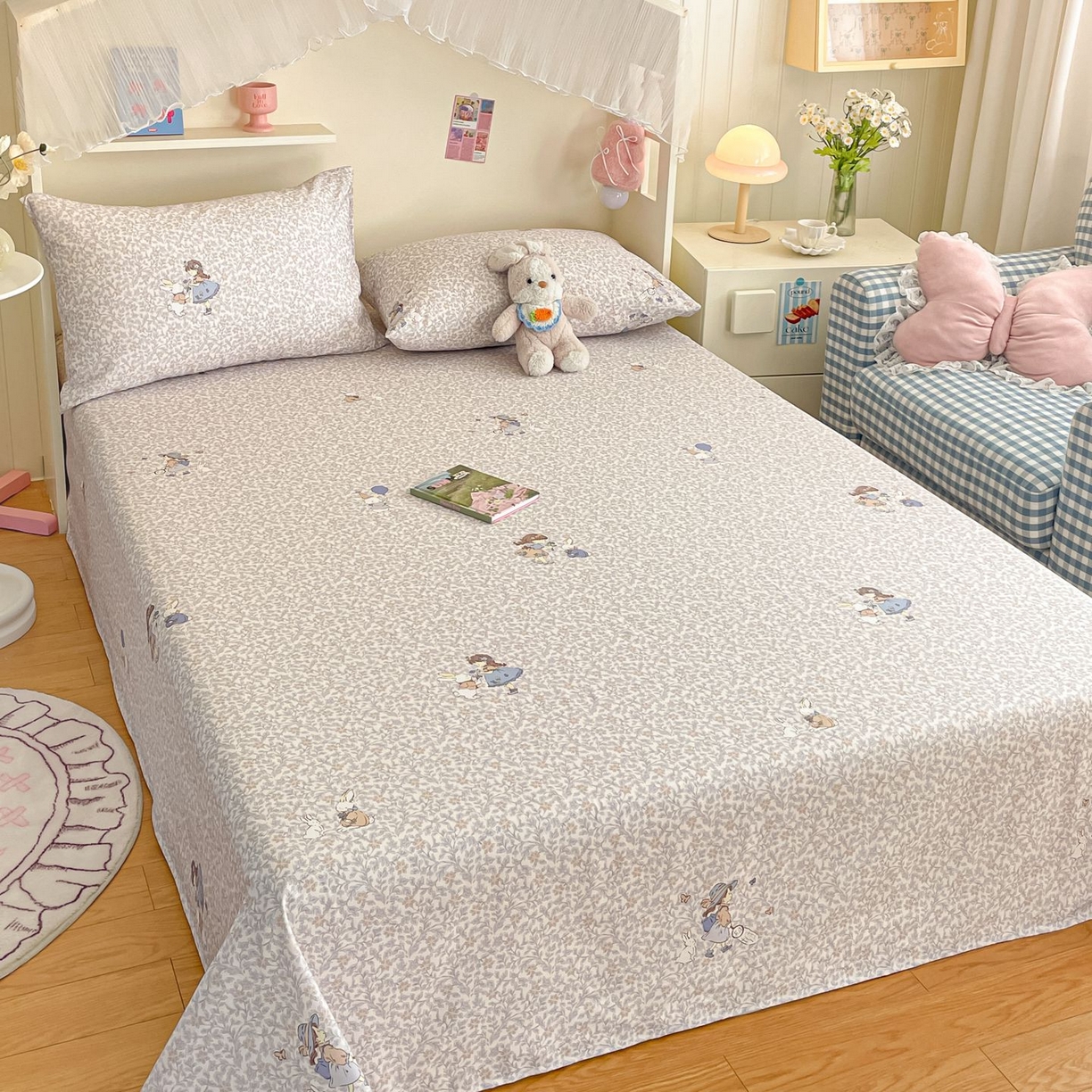 91家纺网 家纺一手货源 找家纺 寻米 2026新款春夏全棉13070印花四件套单品系列-单床笠 萌兔花园