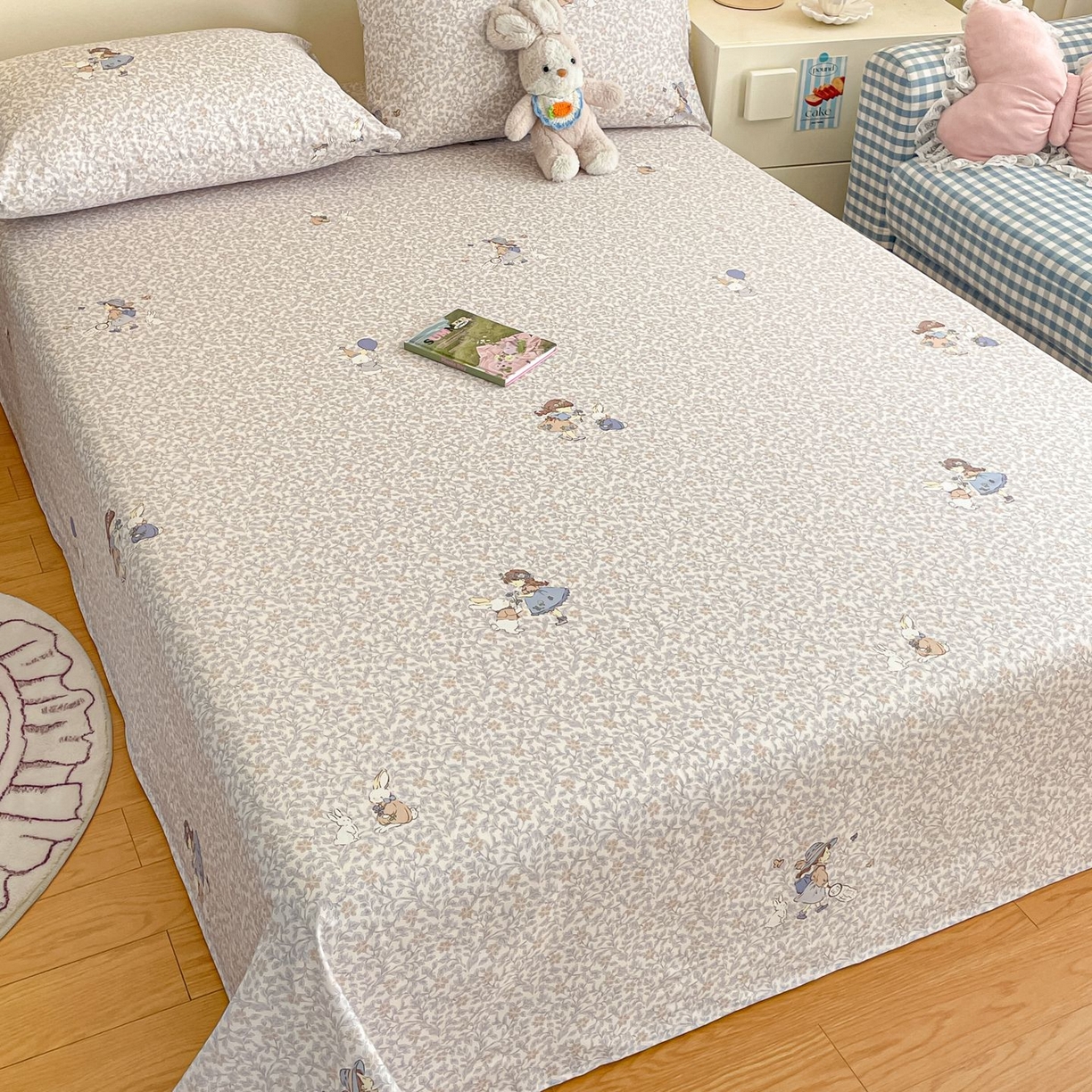 91家纺网 家纺一手货源 找家纺 寻米 2026新款春夏全棉13070印花四件套单品系列-单床笠 萌兔花园