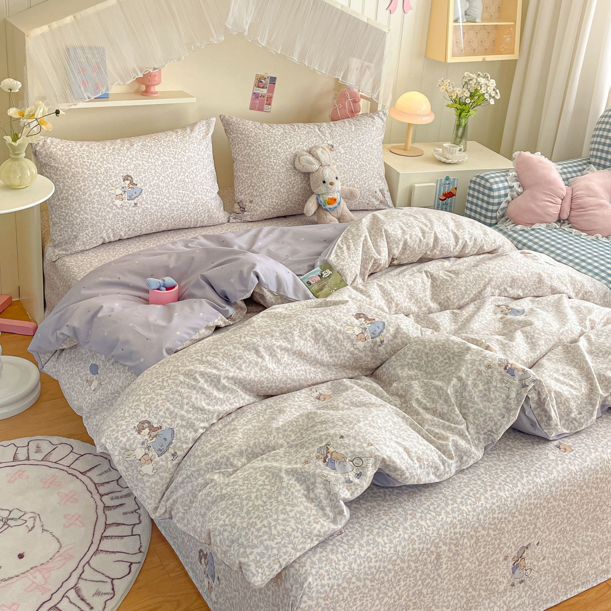 91家纺网 家纺一手货源 找家纺 寻米 2026新款春夏全棉13070印花四件套单品系列-单床笠 萌兔花园