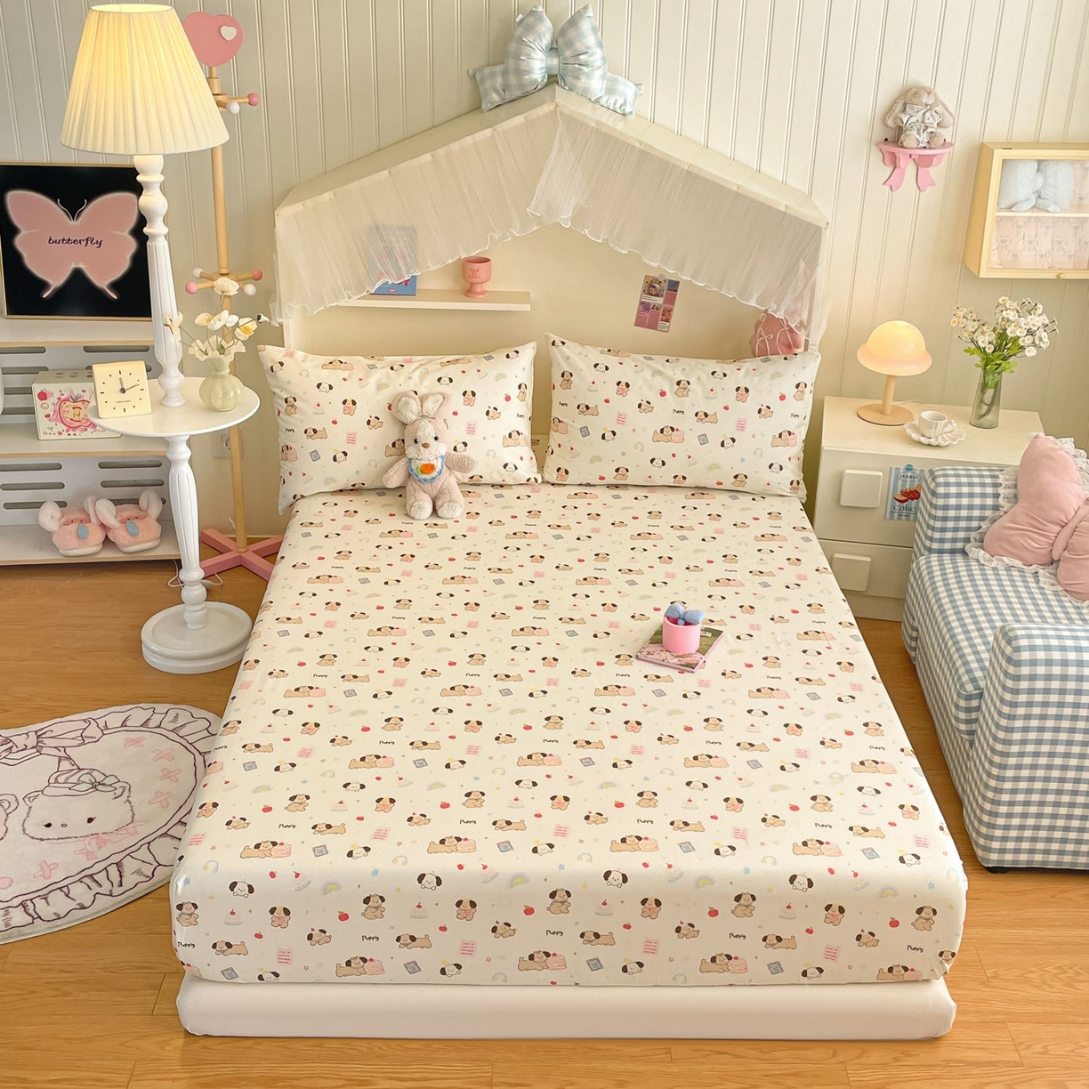 91家纺网 家纺一手货源 找家纺 寻米 2026新款春夏全棉13070印花四件套单品系列-单床笠 奶酪小狗