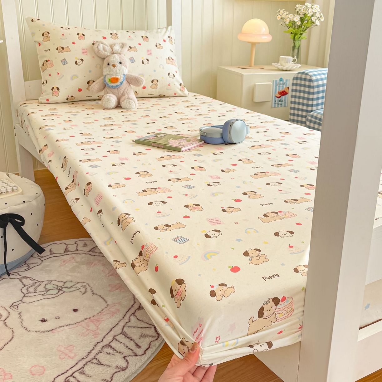 寻米 2026新款春夏13070印花三件套单品系列-单床笠 奶酪小狗