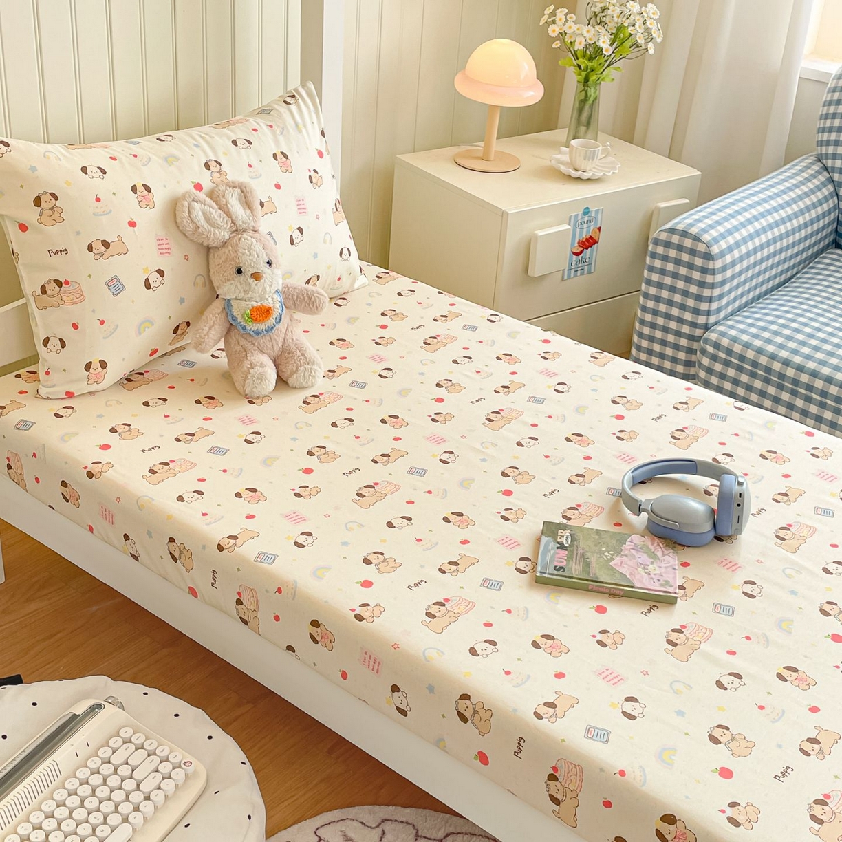 91家纺网 家纺一手货源 找家纺 寻米 2026新款春夏13070印花三件套单品系列-单床笠 奶酪小狗